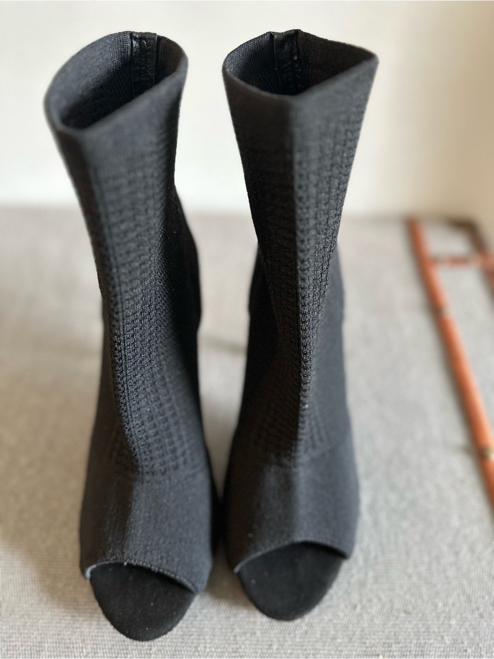 Nicolle Miller New York Blanco Knit Sock. Open Toe Ankle Boot Women’s